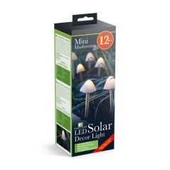 LED solárna lampa - 12 ks mini hríbov - teplá biela - 24 cm x 4 m