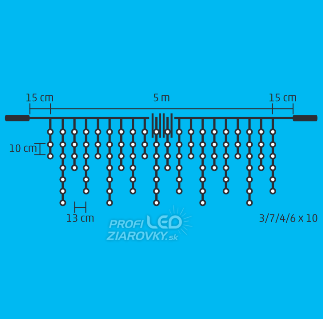 Svetelný záves vonkajší 5 m, 200 LED, studená biela