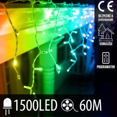 Svetelný záves vonkajší 60 m, 1500 LED, farebná, svetelné programy