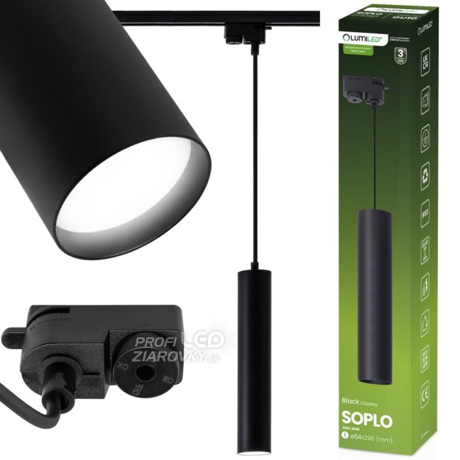 Závesné závesné svietidlo Rail 29cm Reflektor GU10 LED SOPLO Black LUMILED