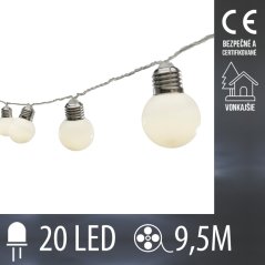 Svetelná reťaz vonkajšia 9,5 m, 20 LED, teplá biela