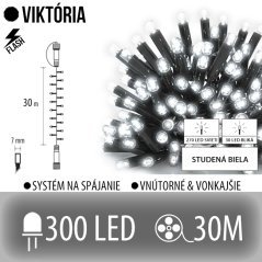 Viktória led svetelná reťaz vonkajšia flash - 300led - 30m studená biela/ flash prebliknutie studená biela