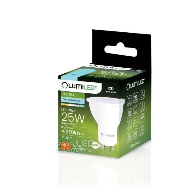 LED žiarovka GU10 3W = 25W 270lm 6500K Cold 120° LUMILED