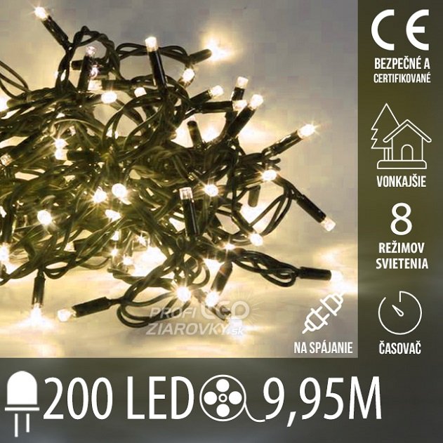 Svetelná reťaz vonkajšia 9,95 m, 200 LED, teplá biela, svetelné programy