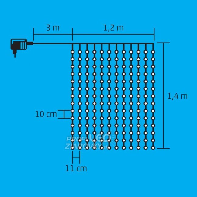 Svetelný záves vnútorný 1,2 m, 168 LED, studená biela