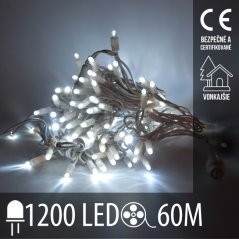 Vianočná led svetelná reťaz vonkajšia - 1200led - 60m studená biela