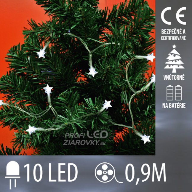 Svetelná reťaz s hviezdičkami vnútorná na batérie 0,9 m, 10 LED, studená biela