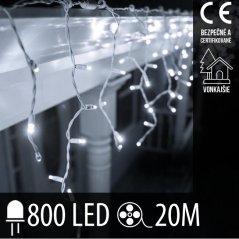 Svetelný záves vonkajší 20 m, 800 LED, studená biela