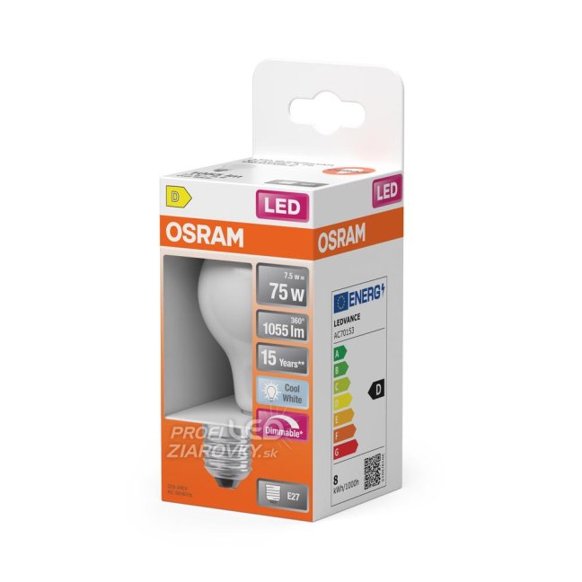 LED žiarovka E27 A60 7,5W = 75W 1055lm 4000K Neutrálne 300° Stmievateľné vlákno OSRAM SUPER STAR