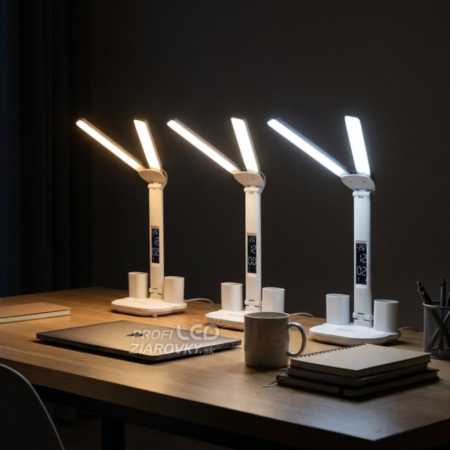 Lampa stolová LED dvojitá s displejom DALIS 11W 400lm biela LUMILED
