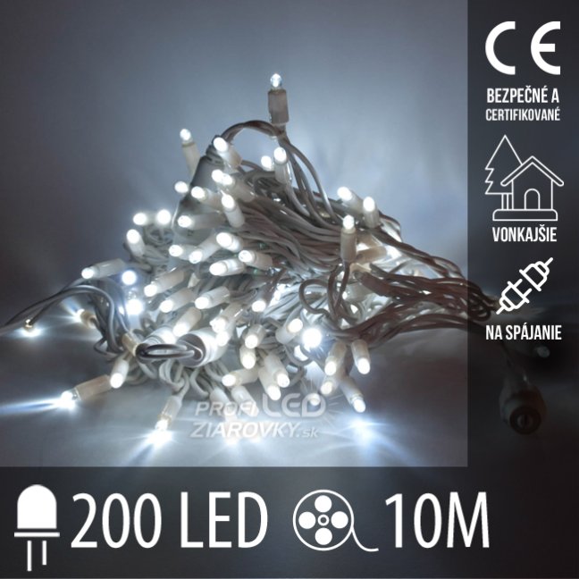 Svetelná reťaz vonkajšia 10 m, 200 LED, studená biela, na spájanie