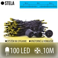 Stela spojovateľná led svetelná reťaz vonkajšia - 100led - 10m teplá biela