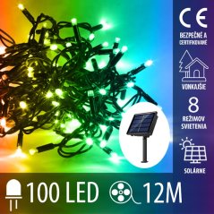 Vianočná led svetelná reťaz solárna + programator - 100led - 12m multicolour