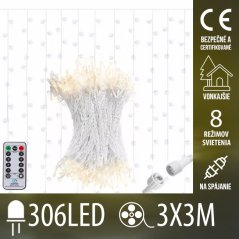 Vianočná led svetelná záclona na spájanie vonkajšia - záves - programy - 306led - 3x3m teplá biela
