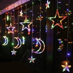 Vianočná led svetelná záclona na spájanie vonkajšia - hviezdy/mesiace - programy - 138led - 2,5m multicolour