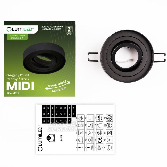 Svietidlo HALOGEN TUBA SPOT na zapustenú montáž Midi GU10 Lumiled Round Black 20mm