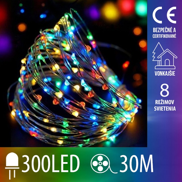 Vianočná led svetelná mikro reťaz vonkajšia + programator + diaľkové ovládanie - 300led - 30m multicolour