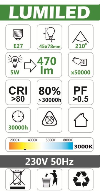 LED ŽIAROVKA E27 5W 470LM TEPLÁ BIELA
