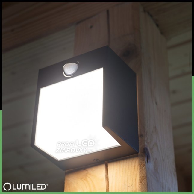 Záhradná nástenná lampa LED vonkajšie nástenné svietidlo s pohybovým senzorom PIR IP54 12W 3000K RUBUS LUMILED