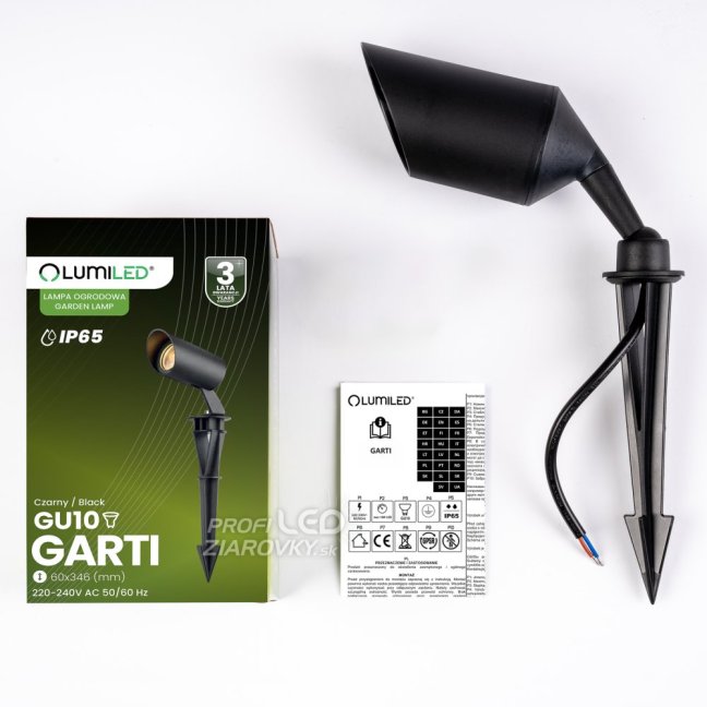 Záhradná vonkajšia lampa LED GU10 reflektor zapichovacia IP65 GARTI kábel LUMILED