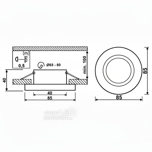 HALOGEN svietidlo na zapustenie do kúpeľne hermetické AQUS GU10 LUMILED Satin IP44 FIXED