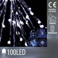 Vianočná led svetelná ozdoba vonkajšia + programator - explodujúca hviezda 20 vetvičiek - 100led - studená biela
