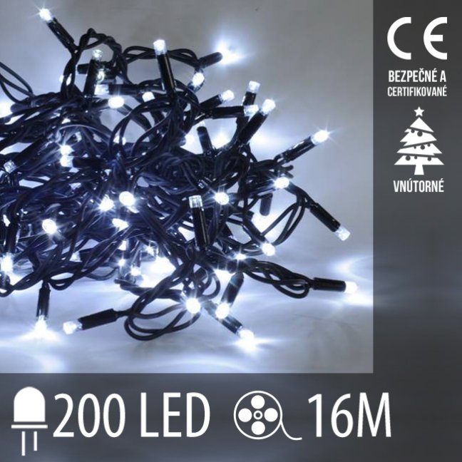 Vianočná led svetelná reťaz vnútorná - 200led - 16m studená biela