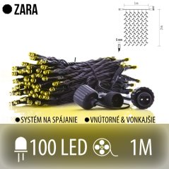 Zara spojovateľný led svetelný záves vonkajší - 100led - 1m teplá biela