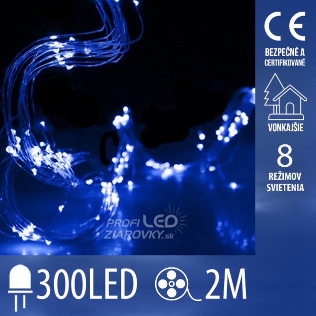 Svetelná mikro reťaz anjelské vlasy vonkajšia 2 m, 300 LED, modrá, 8 programov