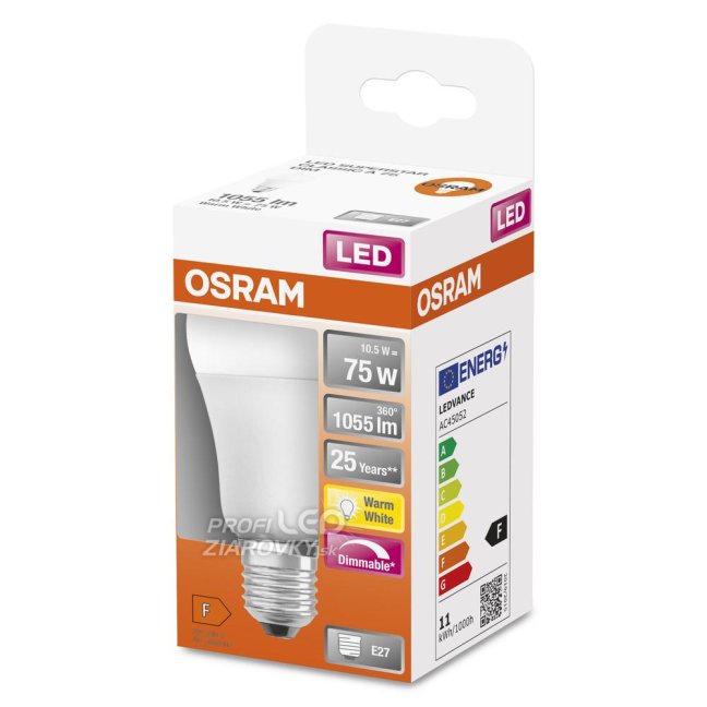 LED žiarovka E27 A60 10,5W = 75W 1055lm 2700K Warm 220° OSRAM SUPERSTAR Dimmable