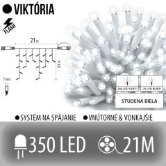 Viktória led svetelná záclona vonkajšia flash - 350led - 21m studená biela / flash prebliknutie studená biela - biely kábel