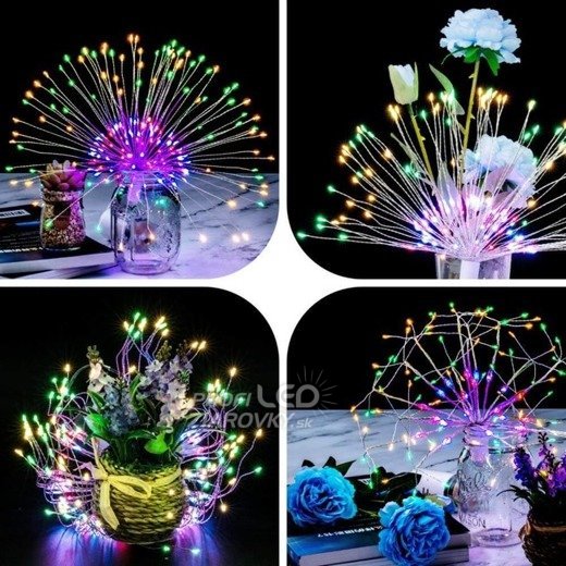 Vianočná led svetelná ozdoba vonkajšia + programator - explodujúca hviezda 20 vetvičiek - 100led - multicolour