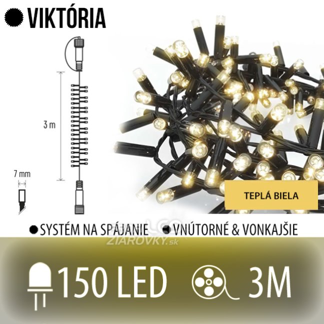 Viktória spojovateľná led svetelná reťaz vonkajšia ježko - 150led - 3m teplá biela