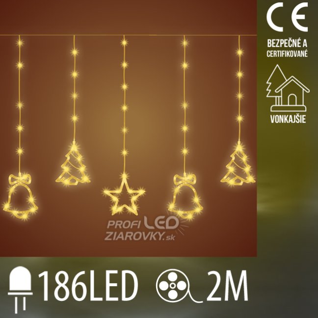 Svetelný záves vonkajší 2 m, 186 LED, teplá biela