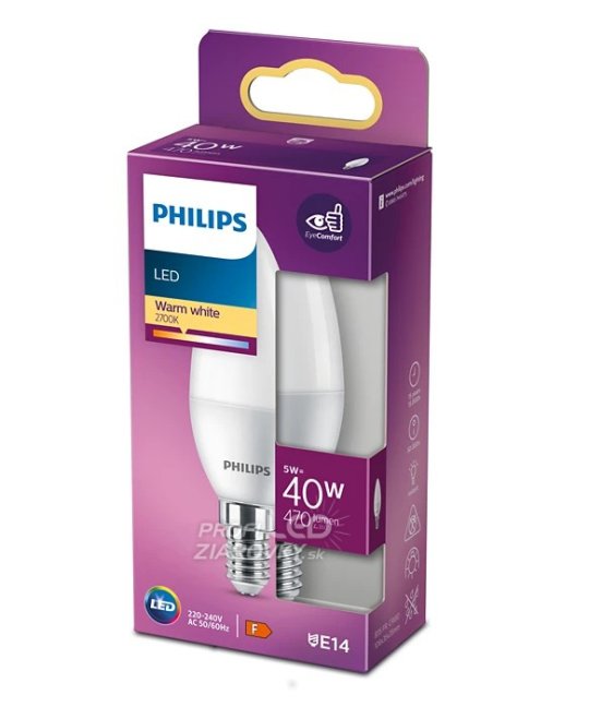 LED žiarovka E14 B35 4,9W = 40W 470lm 2700K teplá matná PHILIPS