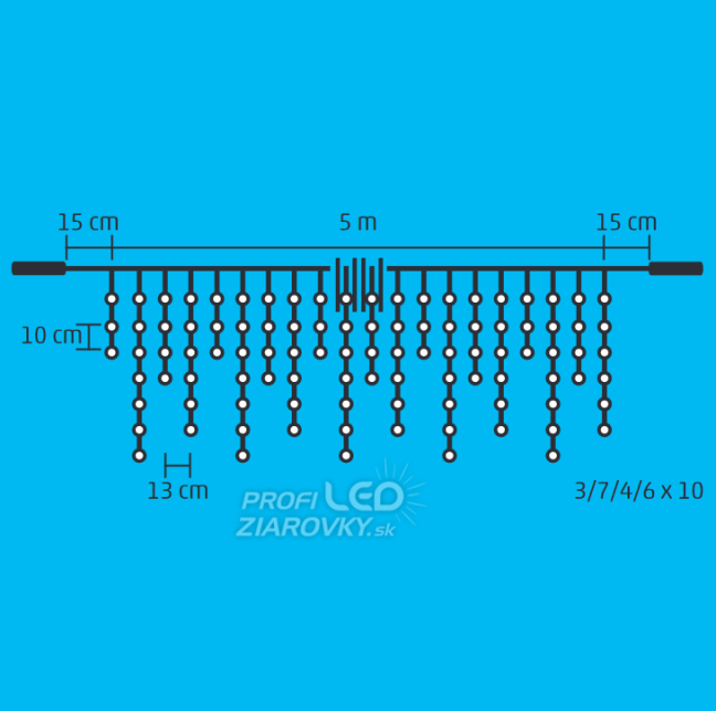 Svetelný záves vonkajší 5 m, 200 LED, teplá biela