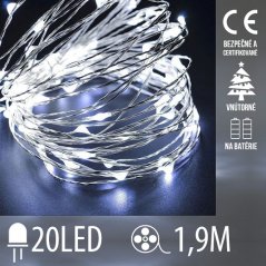 Svetelná mikro reťaz vnútorná na batérie 1,9 m, 20 LED, studená biela