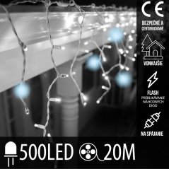 Svetelný záves s cencúľmi vonkajší 20 m, 500 LED, studená biela, flash, na spájanie