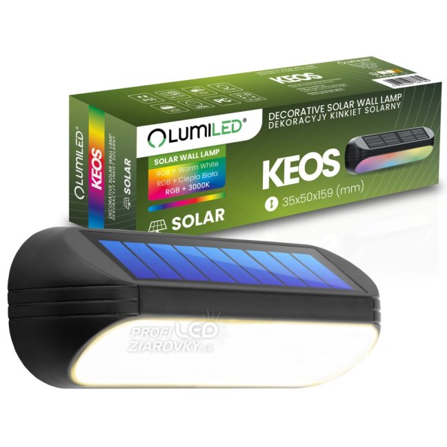 Solárna záhradná lampa LED nástenná lampa 3000K + RGB KEOS LUMILED