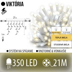 Viktória led svetelná záclona vonkajšia flash - 350led - 21m teplá biela / flash prebliknutie studená biela - biely kábel