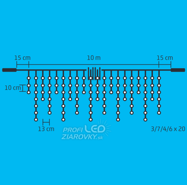 Svetelný záves vonkajší 10 m, 400 LED, teplá biela