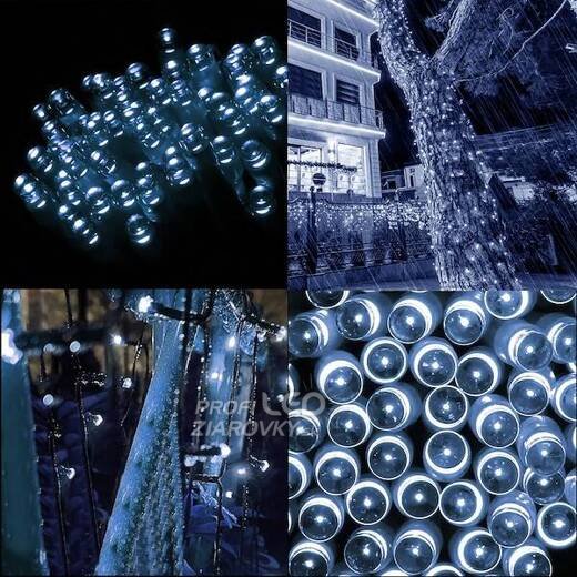 Svetelná reťaz vonkajšia solárna 22 m, 200 LED, studená biela, 8 programov
