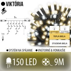 Viktória led svetelná záclona vonkajšia flash - 150led - 9m teplá biela / flash prebliknutie studená biela