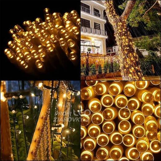 Svetelná reťaz vonkajšia solárna 12 m, 100 LED, teplá biela, 8 programov