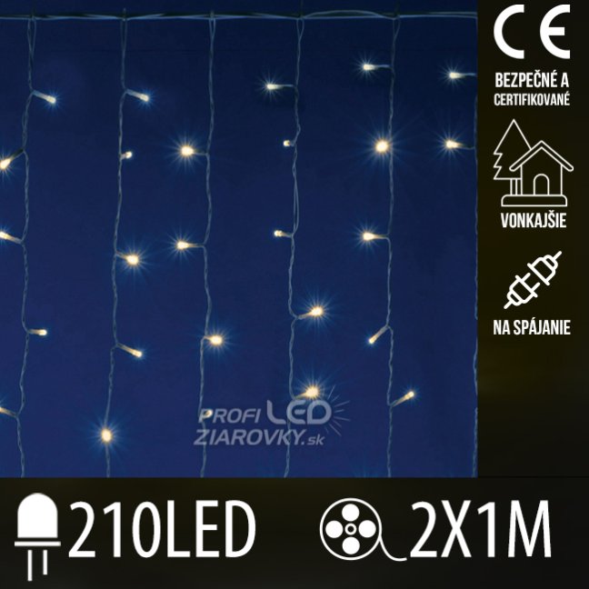 Svetelný záves vonkajší 1 × 2 m, 210 LED, teplá biela