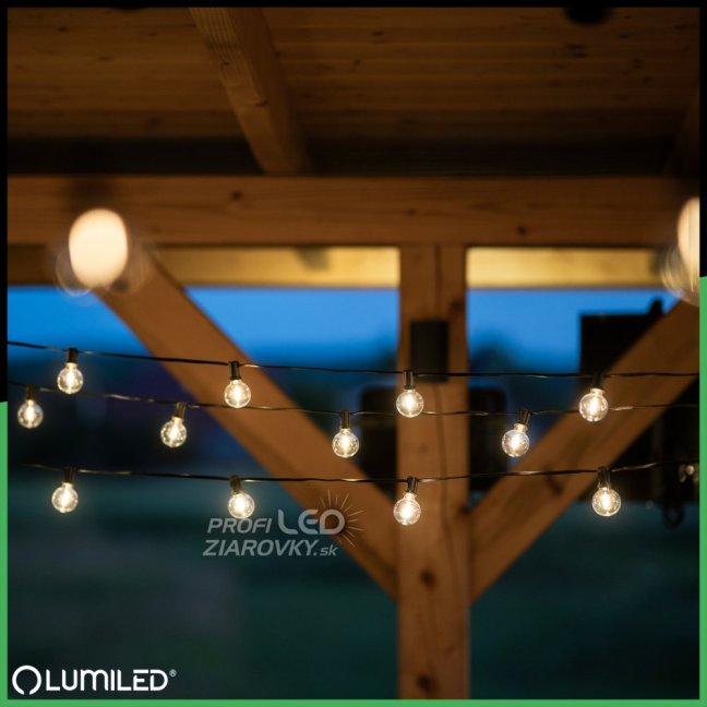 Záhradná svetelná reťaz Girland 20m 60x LED + 2 žiarovky 12W Warm 2700K DOLLIS2 LUMILED