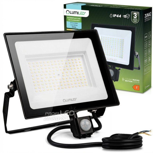 LED reflektor ZUNA2 100W 9000lm 6500K IP44 čierny so senzorom pohybu LUMILED