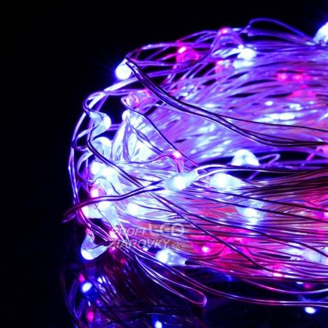 Svetelná mikro reťaz vnútorná na batérie 1,9 m, 20 LED, ružová a modrá