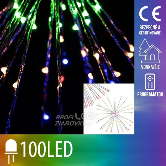 Vianočná led svetelná ozdoba vonkajšia + programator - explodujúca hviezda 20 vetvičiek - 100led - multicolour