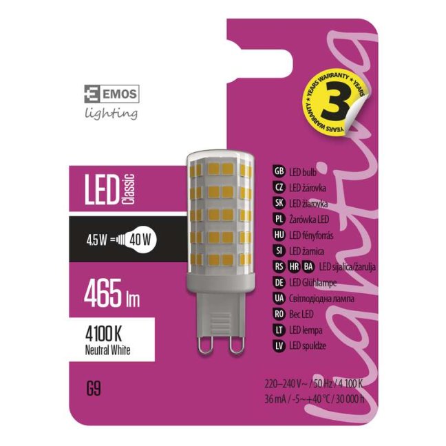 Led žiarovka classic jc a++ 4,5w g9 neutrálna biela